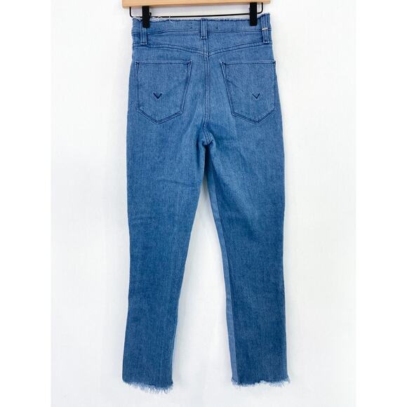 Hudson Holly Straight Leg 2 Tone Raw Hem High Rise Crop Jeans Grommet Gunge 25 - Picture 3 of 10